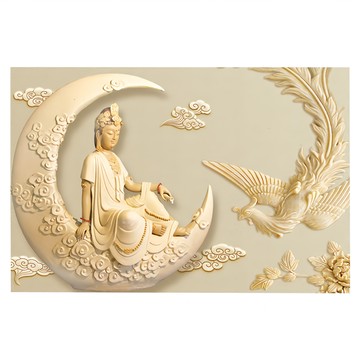 24mama 掛畫 單聯式 新月 孔雀 雕像 雲 優雅 宗教 美麗藝術 花卉 靜思語 無框畫 神明孔雀  60 x 40cm