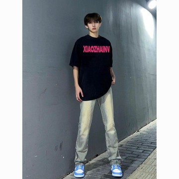 美式潮牌街頭體桖男純棉短袖夏季潮流T恤男士高街黑色半截袖衣服