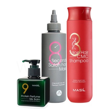 Masil 3次方胺基酸抗打結三入組(洗髮300ml+8秒髮膜 200ml+9肽護髮精華180ml)