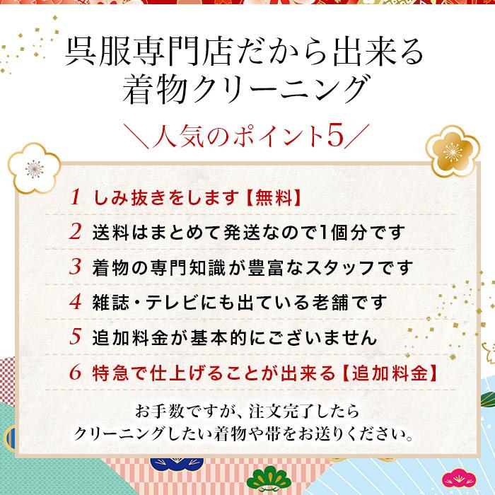 着物 クリーニング オゾン加工 抗菌 丸洗い しみ抜き プレス付 追加料金なし 洗い 洗濯 きれい たとう紙納品 きもの クリーニング 生洗い 着物クリーニング