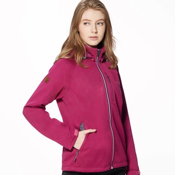 WILDLAND荒野-女防風防潑保暖軟殼外套梅洛紅