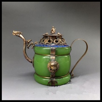 美琪 (高檔擺件)瑪瑙玉石龍嘴茶壺  仿古收藏銅壺擺件藝品預購7天+現貨