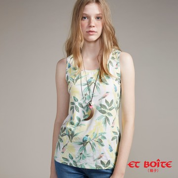 【配件年貨㊣獨家價】蔥邊花鳥印花彈性背心 - BLUE WAY ET BOîTE 箱子