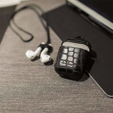 Pandora Series 藍芽耳機收納保護盒附掛繩 │Apple Airpods 周邊配件 鱷魚黑