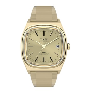 【TIMEX】天美時 1983E系列 自動機械錶 34毫米 不鏽鋼伸縮錶帶腕錶(香檳金 TXTW2Y07200)