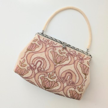 復古 串珠包 淺米色 阿拉貝斯克圖騰 新藝術風格 派對包 宴會包 手工 串珠刺繡 復古風