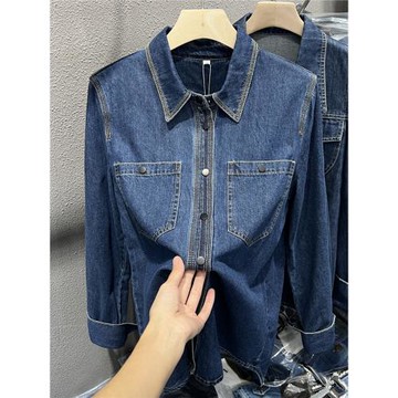 港風牛仔襯衫女春秋季新款百搭內搭疊穿襯衣長袖復古寬松休閑外套