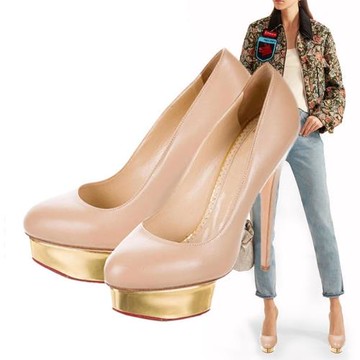 高跟防水臺女鞋小s款裸色細跟淺口單鞋網紅新娘婚鞋性感宴會夜店