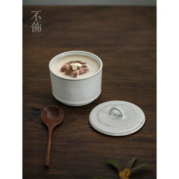 不飾【融白湯盅】日式粗陶燉盅蒸蛋碗銀耳羹燕窩碗佛跳墻器皿