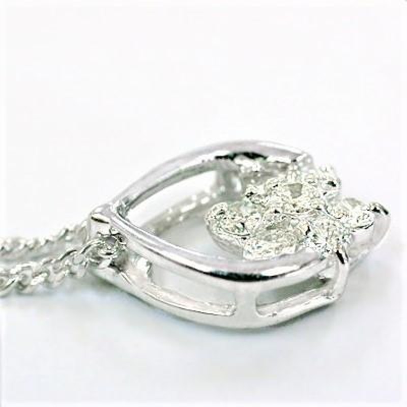 ダイヤモンド ネックレス ペンダント 0.2ct K10WG 星 花 モチーフ 4月