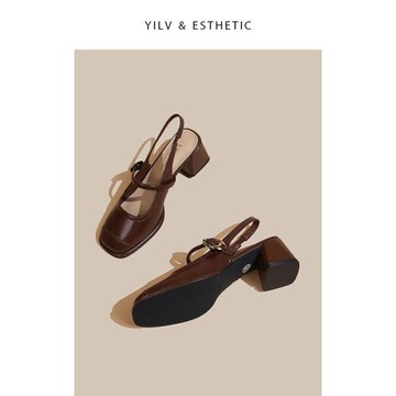 復古包頭涼鞋女2025春季新款瑪麗珍鞋小眾方頭粗跟后空一字帶單鞋