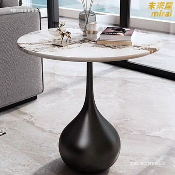 【輕奢可移動】巖板茶几 小圓桌 邊幾 角幾 沙發邊桌 客廳茶几 簡約現代設計 天然巖板檯面 帶萬向輪 客廳臥室陽臺通用