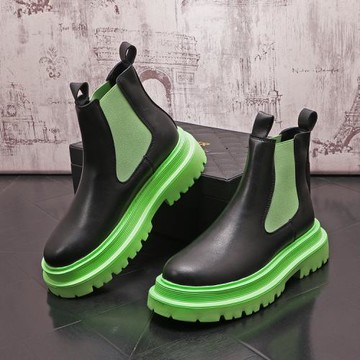 香港潮牌男士切爾西靴加絨厚底休閑高幫鞋增高中筒短靴個性馬丁靴