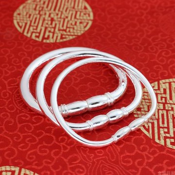 純手工純銀s999光面足銀手鐲女圓柱開口實心貴妃蒜頭鐲古法傳承