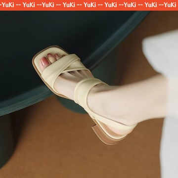 現貨️外穿粗跟涼拖鞋女2026夏季新款厚底一字帶高跟拖鞋仙女風涼鞋