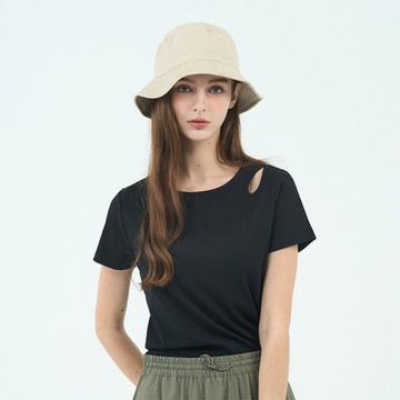 GIORDANO 女裝坑條圓領針織上衣 - 09 標誌黑