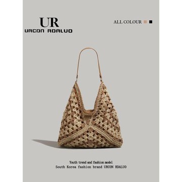 UR高級質感草編包女2025新款大容量海邊度假旅行托特包單肩腋下包
