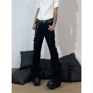 時尚潮流黑色微喇褲男休閒百搭寬鬆長褲男