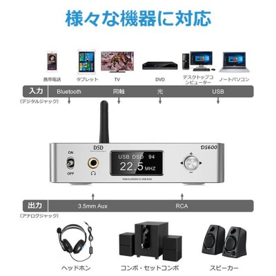 USB DAC コンバーター オーディオ APTX HD LDAC Bluetooth 光 デジタル 入力 RCA AUX アナログ 低遅延 DS600  Lavaudio | LINEショッピング