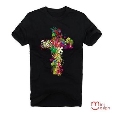 Minidesign-繁花十字架潮流設計短T 五色