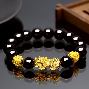 越南沙金黑曜石貔貅瑪瑙手鏈男士款女情侶簡約潮手串佛珠禮物