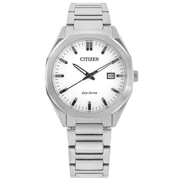 CITIZEN 表 / BM7620-83A / 光動能 八角形 日期 防水100米 不鏽鋼手錶 白色 38mm