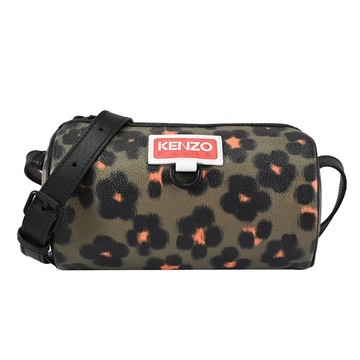 KENZO 5SA718 個性滿版花卉印花斜背圓筒包.橄欖綠