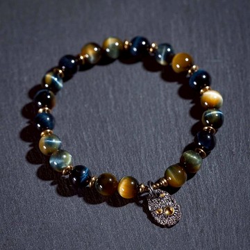 黃藍虎眼石藍虎眼石手鍊 |藍虎眼石黃銅 天然石水晶客製化禮物