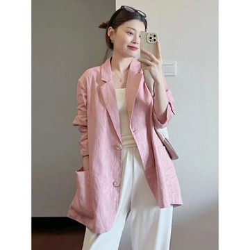 棉麻西裝外套女2025夏季新款韓版設計感休閑寬松亞麻西服長袖上衣