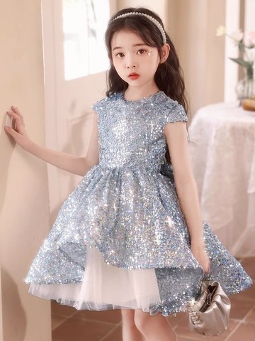 【透氣好面料】兒童女童禮服公主高端主持人亮片生日走秀鋼琴鋼琴演奏演出服夏季