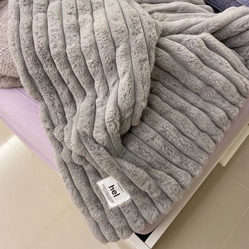 韓國 超細纖維手工保暖毯 淺灰 單人 90 x 140