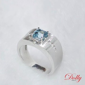 Dolly 無燒 海水藍寶1克拉鑽石男戒