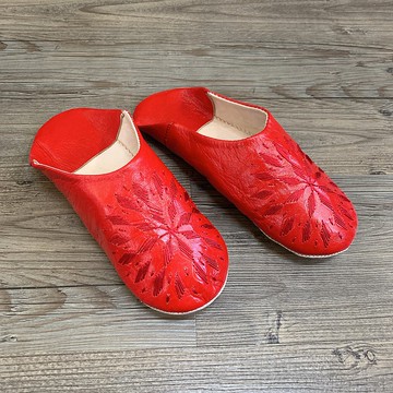 摩洛哥 babouche 室內拖鞋 花磚刺繡 罌粟花