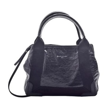 BALENCIAGA 巴黎世家 NAVY系列小羊皮X帆布飾邊手提/肩背包(黑色)