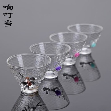 日式玻璃茶杯品茗杯錫梅花功夫小杯子耐高溫單杯主人杯功夫茶具