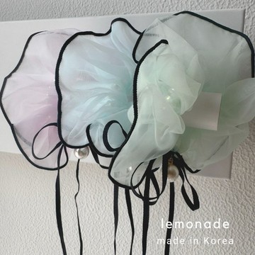 🇰🇷韓國製🇰🇷珍珠蝴蝶結歐根紗髮圈｜彈力電話線圈手工髮飾 歐根紗蓬鬆髮圈 大腸髮圈 韓國髮飾 lemonade