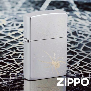 ZIPPO 佈網蜘蛛防風打火機 48767 高拋光銀色 警惕的蜘蛛守護著它的網 潛伏在複雜網後的蜘蛛 毛骨悚然 終身保固