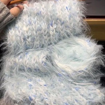 桃園發貨🌹溺手工diy溫暖海煙波藍手混綫圍巾編織diy手工棒針雙元寶長毛送禮 毛線diy 材料包 勾織材料包 編織材料包