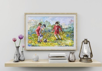 足球水彩畫 - 家居裝飾 牆壁藝術 北歐繪畫 旅館