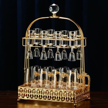 (免運)高端奢華金箔分酒器白酒杯套裝家用一口小酒盅酒壺子彈酒杯收納架