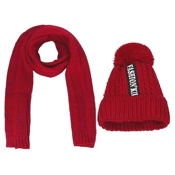 捷華 純色毛線帽圍巾二件組-紅色 時尚保暖 柔軟舒適  1入  均碼