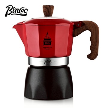 BINCOO 咖啡紅色梵蒂雙閥摩卡壺 家用手磨意式濃縮萃取咖啡器具套裝 2人份