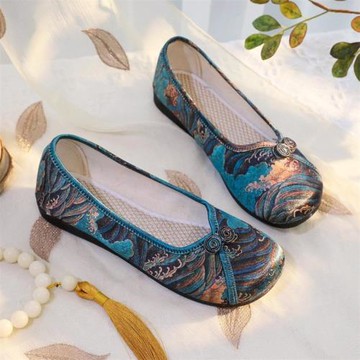 新款老北京布鞋平底女鞋中國風一腳蹬淺口休閑舒適軟底媽媽鞋防滑