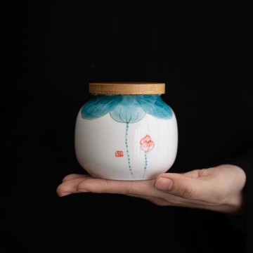 手繪陶瓷茶葉罐茶罐密封罐茶葉小罐子便攜式迷你小號儲茶罐防潮罐