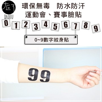 數字紋身貼 買10送2 運動會臉貼👑大邱紋身👑【T19B】防汗防水個性字母紋身貼紙 世足 運動會 運彩 賽車