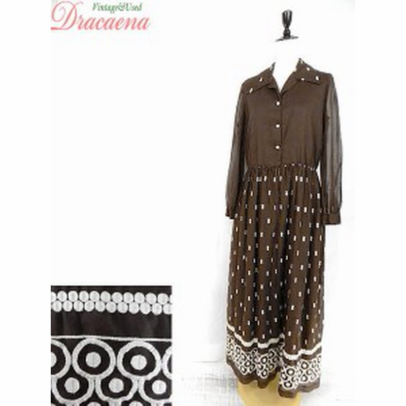 レディースワンピース古着 レトロ ガーリー シンプル 刺繍 茶 ギャザー シャツ ボタン 透け感 長袖 ワンピース マキシ丈 18ljl07c 通販 Lineポイント最大1 0 Get Lineショッピング