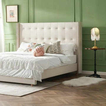 附發票 法式輕奢奶油風1.8米皮床 1.5m雙人床米白色現代簡約實木大床主臥