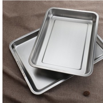 加深加厚304不銹鋼方盤長方形托盤燒烤深盤餐盤蒸飯菜盆盤子茶盤
