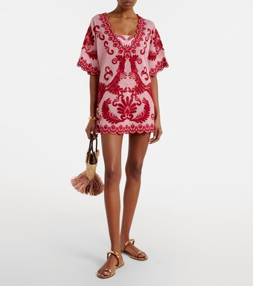 Farm Rio Embroidered cotton mesh minidress
