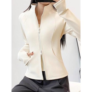加絨保暖健身外套女秋冬款瑜伽服運動上衣修身開衫雙拉鏈健身長袖